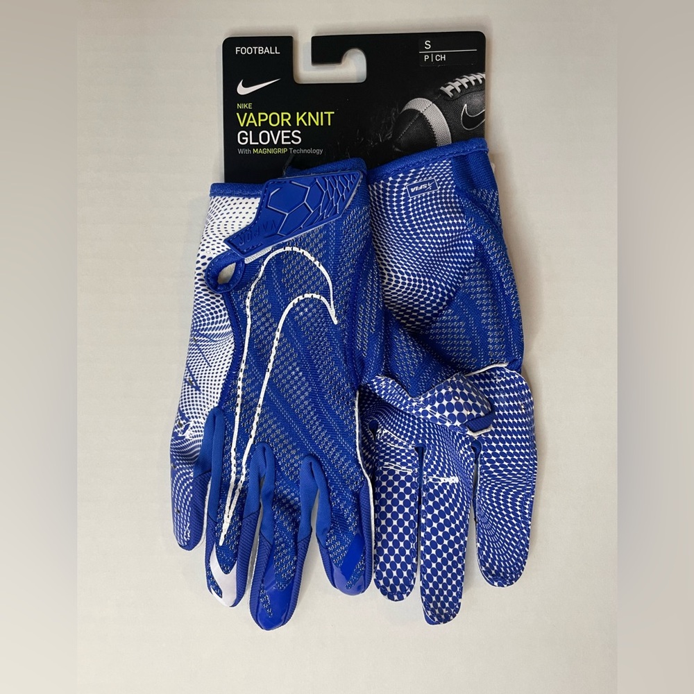 New Nike Royal Blue and White Vapor Knit Football Gloves Size Small